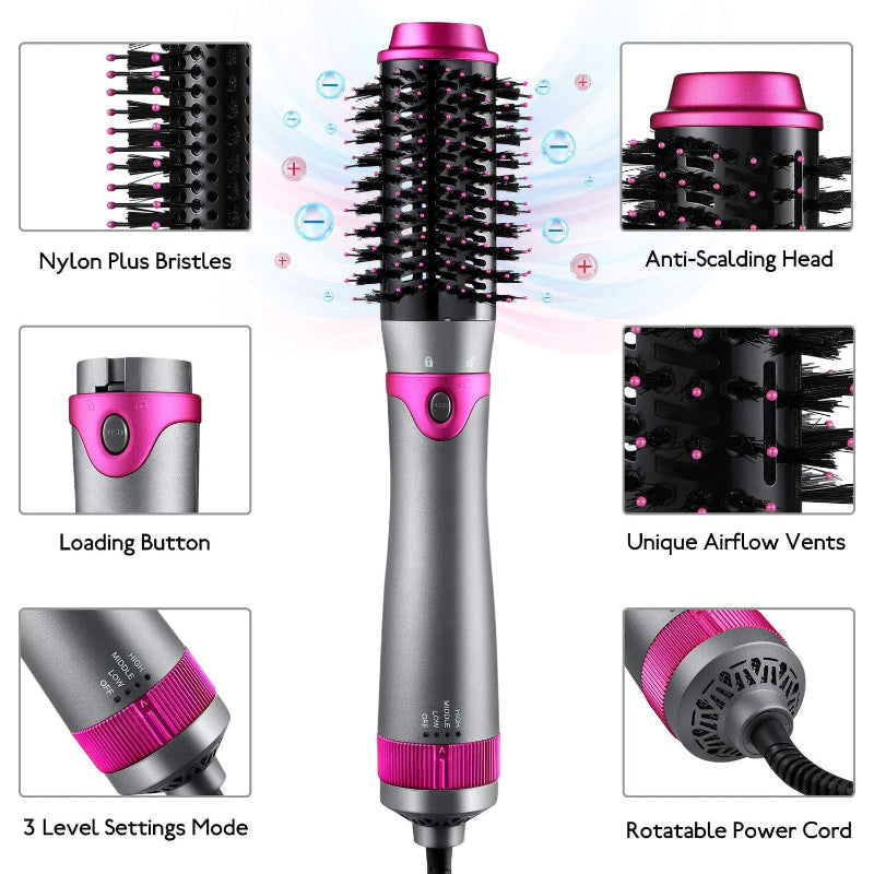 5 In 1 Detachable Hair Dryer Electric Blow Dryer Comb Negative Ion Straightener & Hair Curler