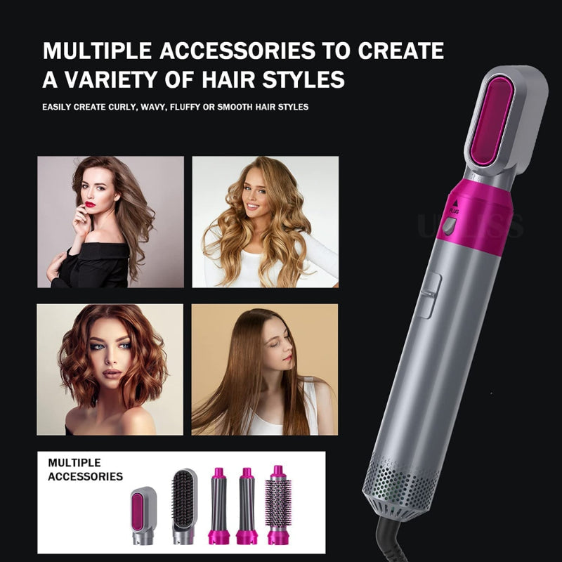 5 In 1 Detachable Hair Dryer Electric Blow Dryer Comb Negative Ion Straightener & Hair Curler